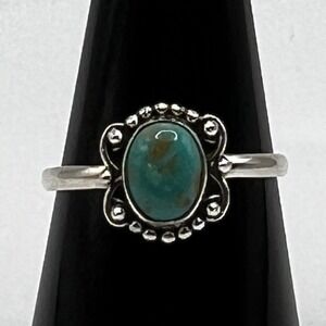 Sterling Silver Turquoise Oval Gemstone Ring Stacking Band Size 9